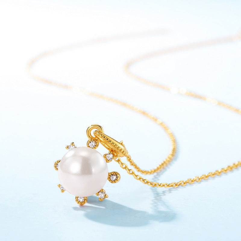 Commuting minimalist geometric pearl pendant S925 pure silver pearl necklace - MOWTE