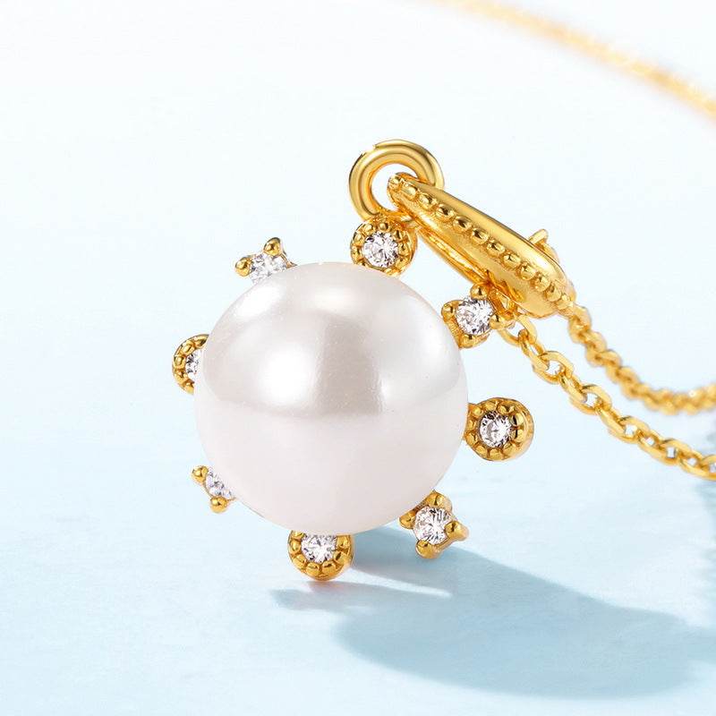 Commuting minimalist geometric pearl pendant S925 pure silver pearl necklace - MOWTE