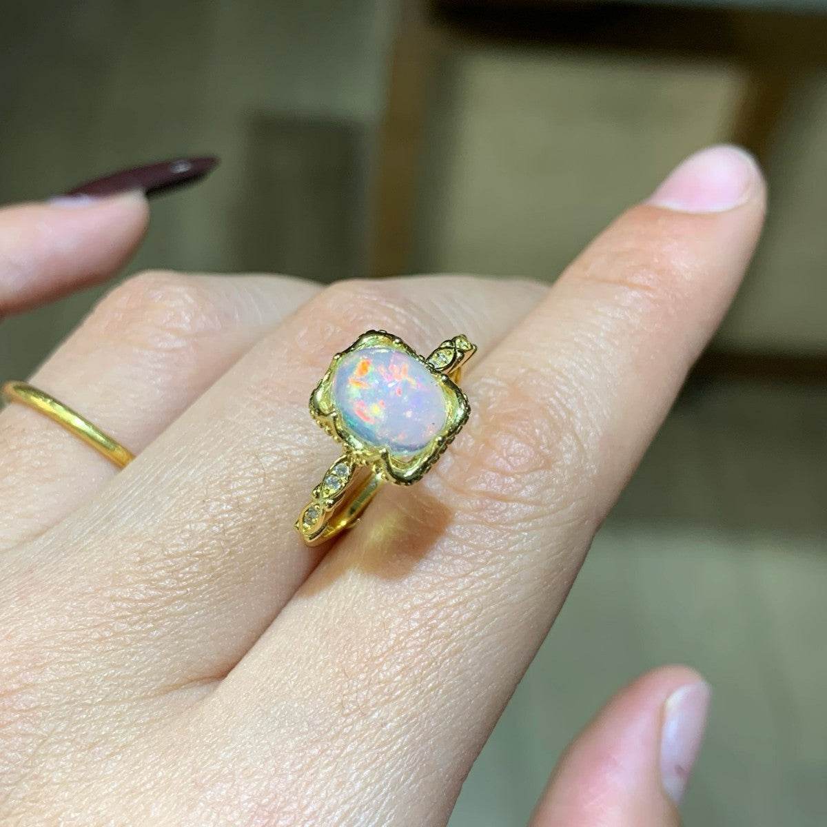 S925 pure silver natural opal ring - MOWTE