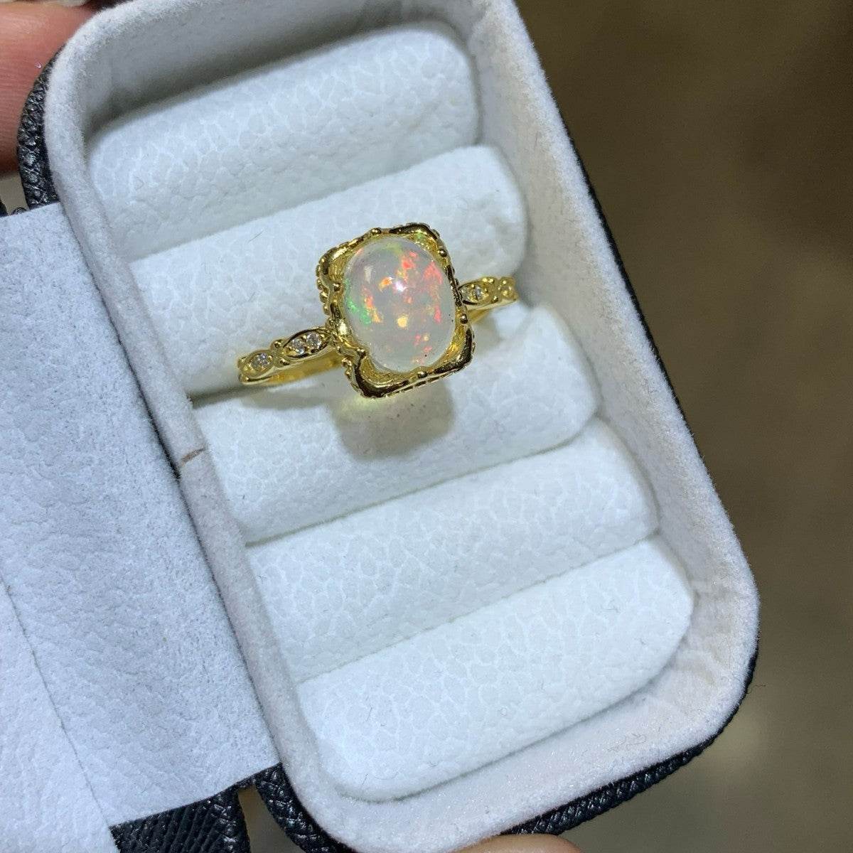 S925 pure silver natural opal ring - MOWTE