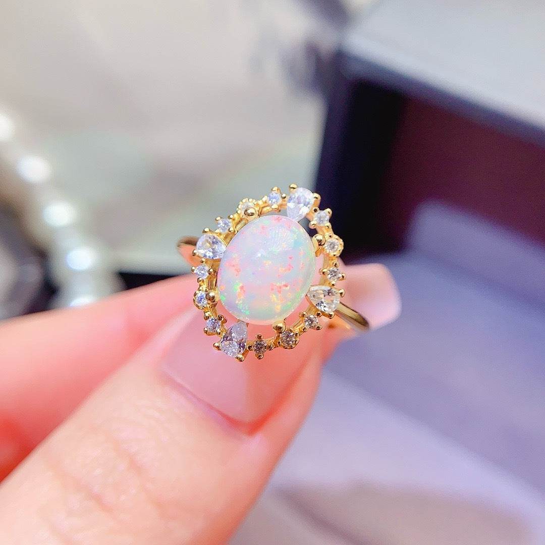 S925 pure silver natural opal ring - MOWTE
