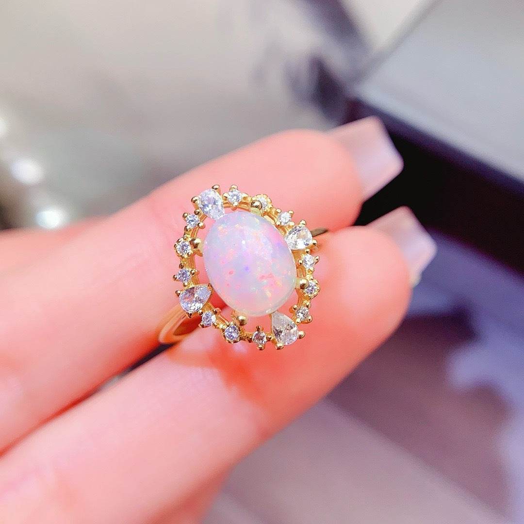S925 pure silver natural opal ring - MOWTE