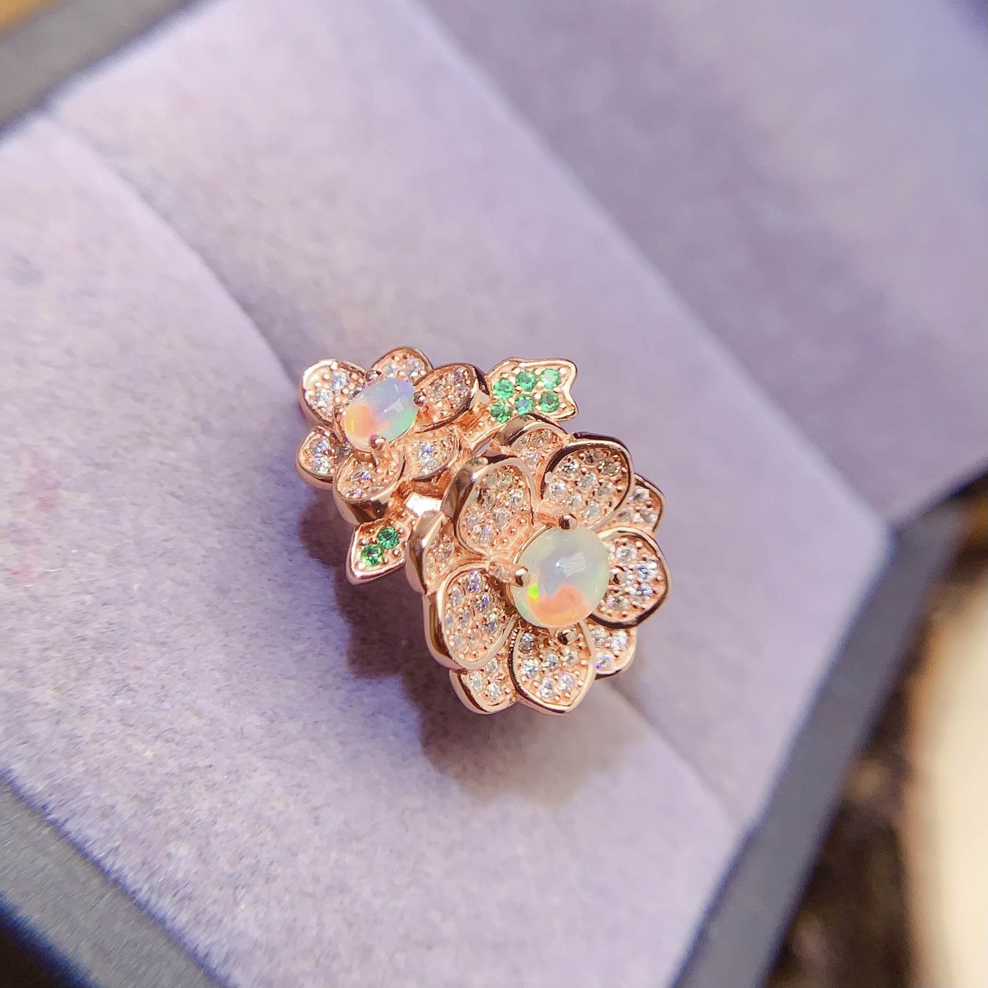 S925 pure silver oval flower natural opal ring - MOWTE