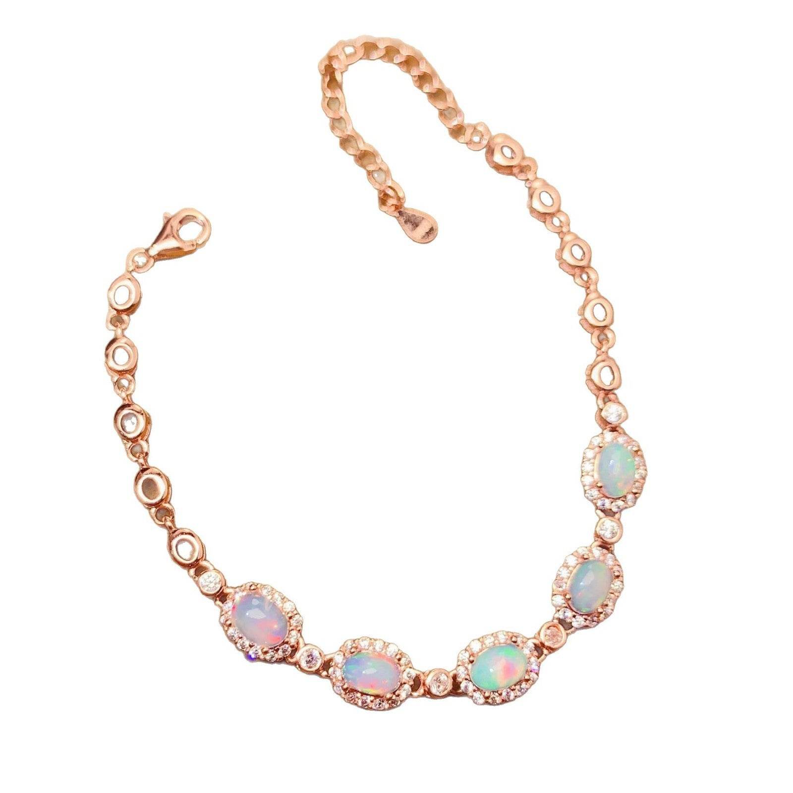 S925 pure silver natural opal oval 4 * 6mm bracelet - MOWTE
