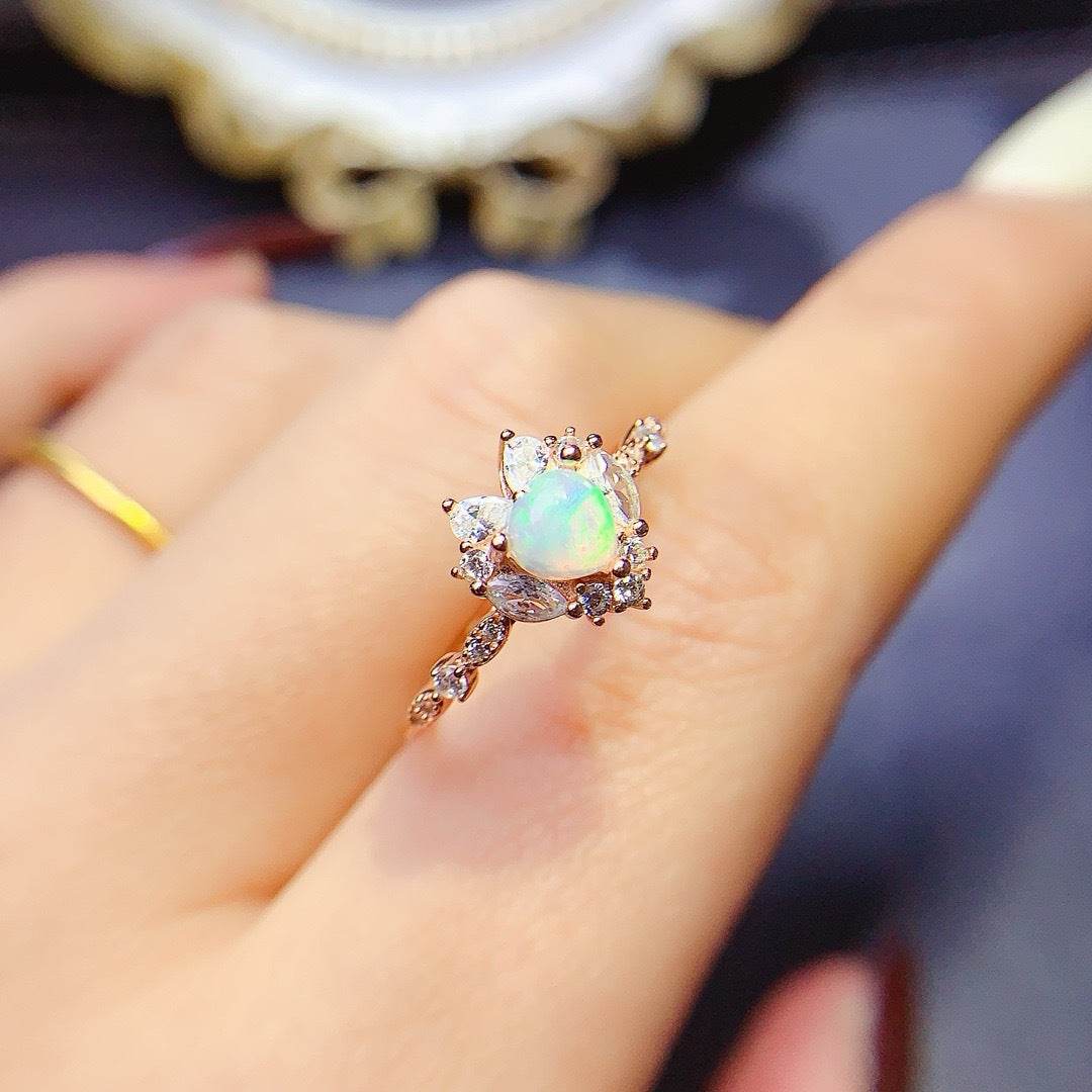 S925 pure silver natural opal ring - MOWTE