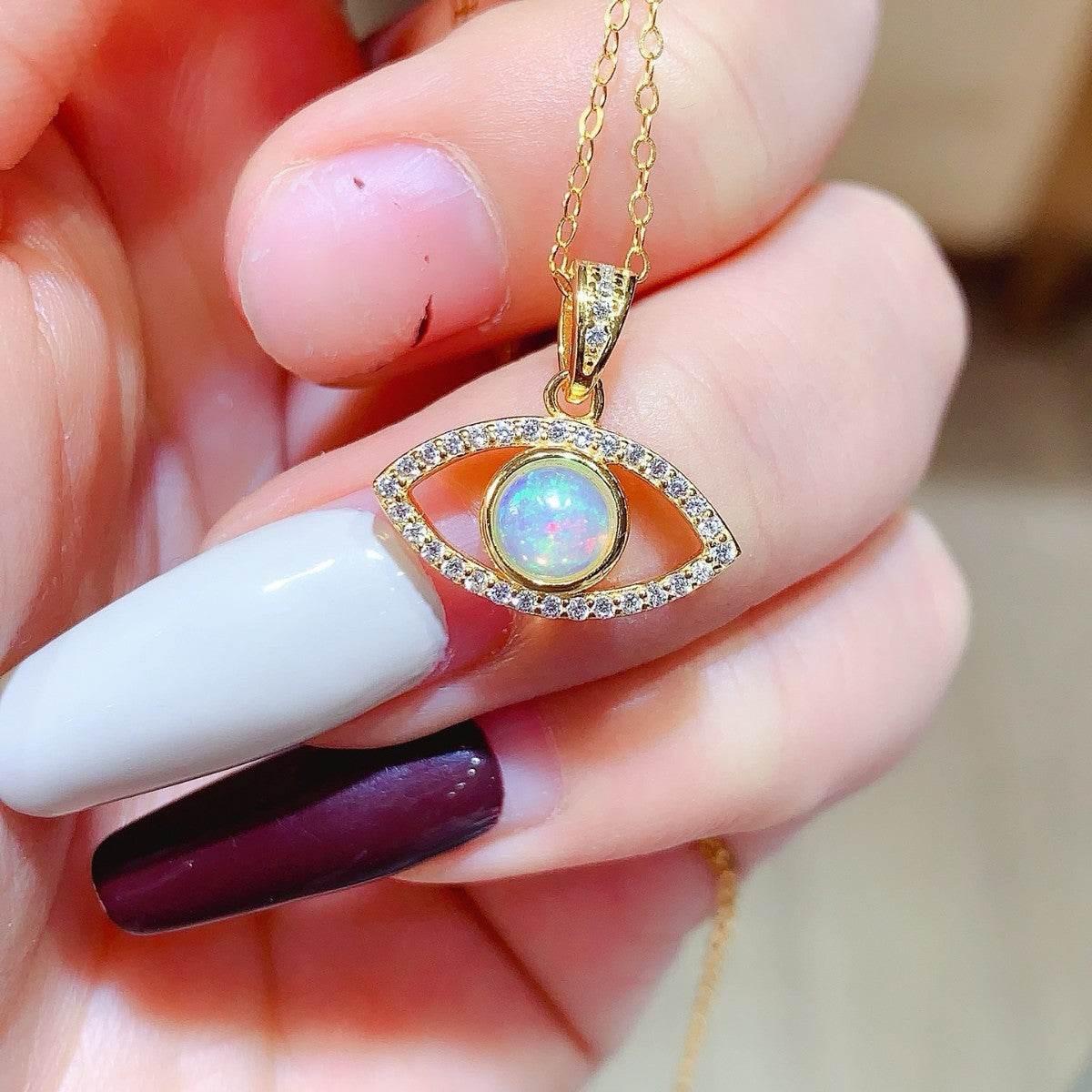 S925 pure silver natural opal pendant exquisite necklace - MOWTE