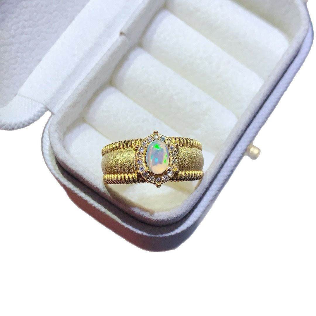 S925 pure silver natural opal ring - MOWTE