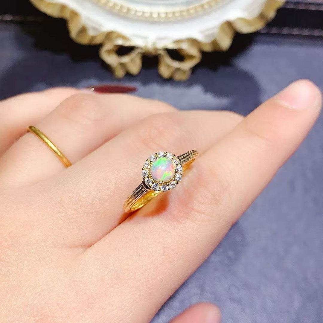 S925 pure silver natural opal ring - MOWTE