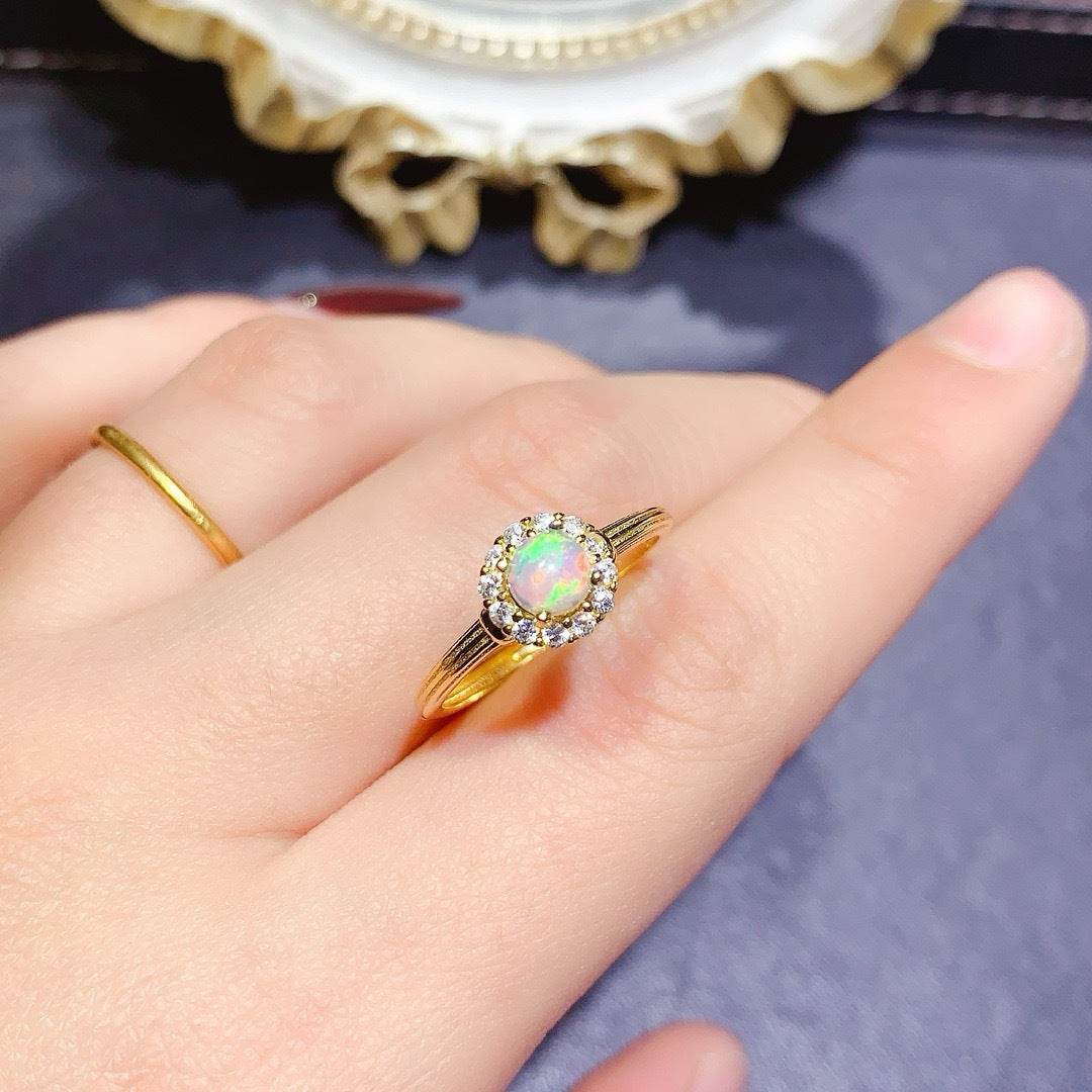 S925 pure silver natural opal ring - MOWTE