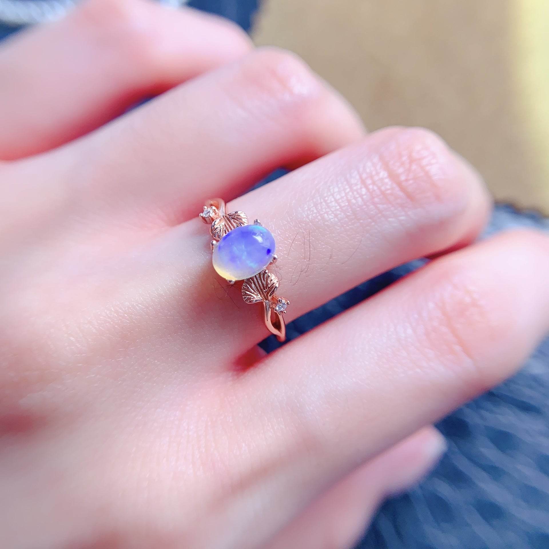 S925 pure silver natural opal ring - MOWTE