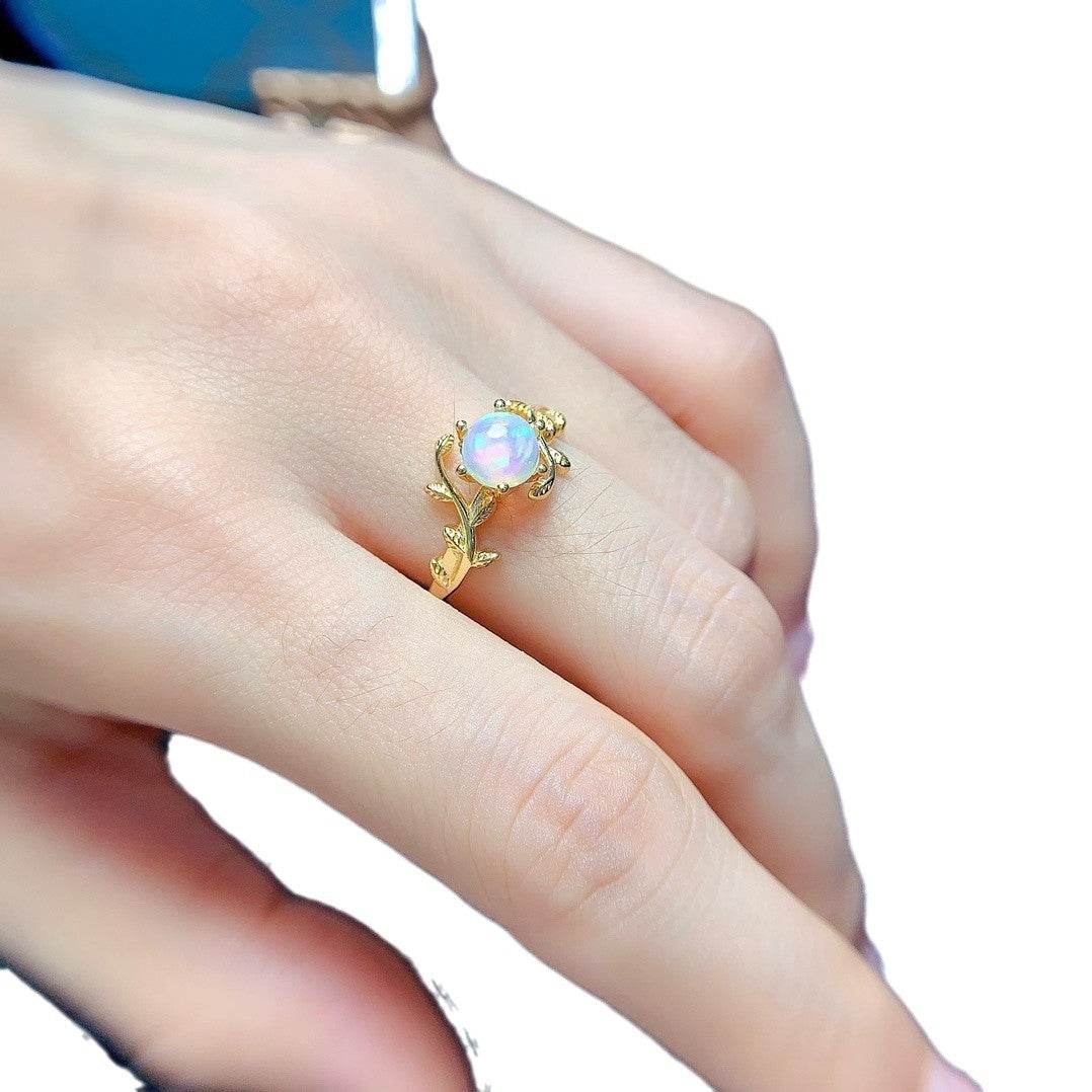 S925 pure silver natural opal ring - MOWTE