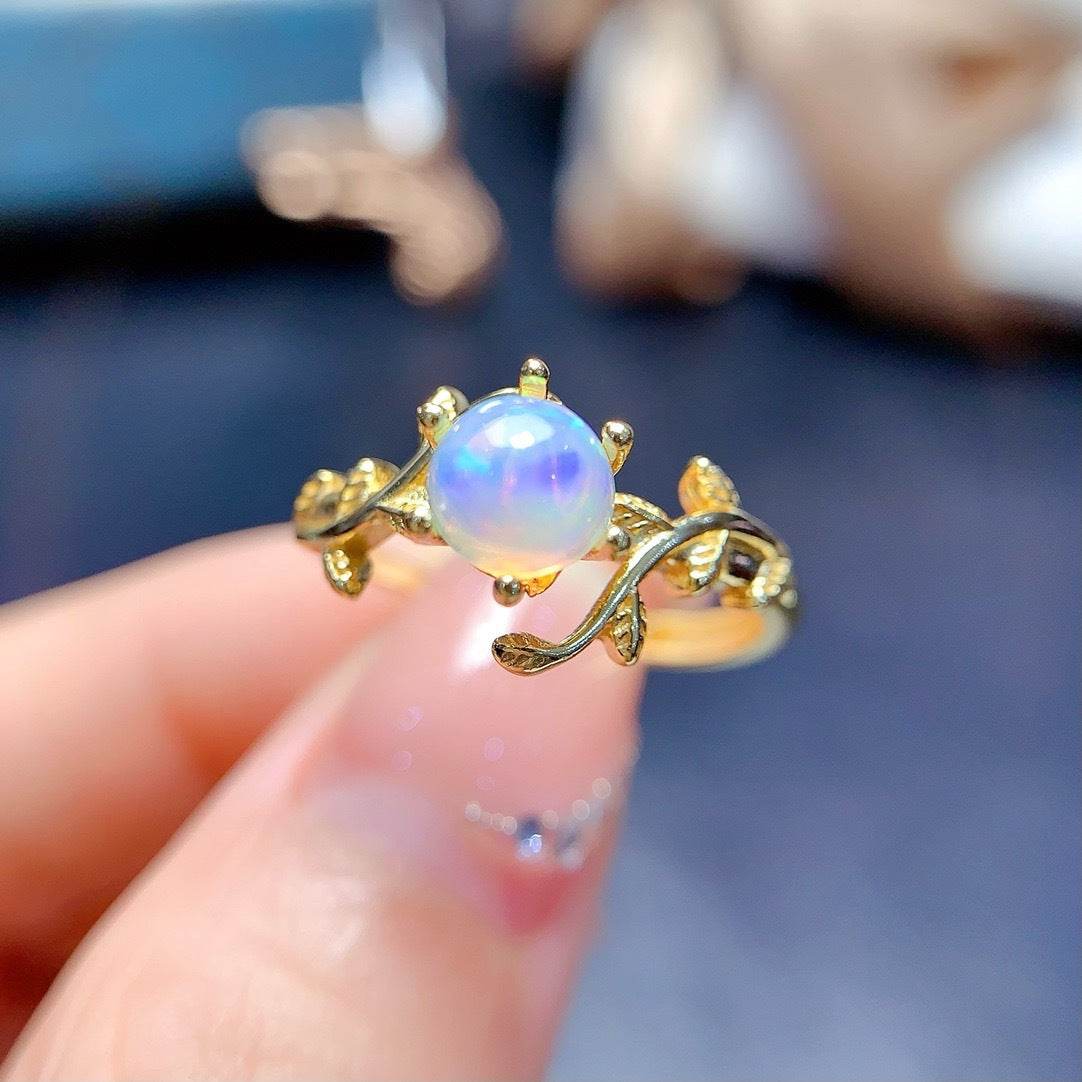 S925 pure silver natural opal ring - MOWTE
