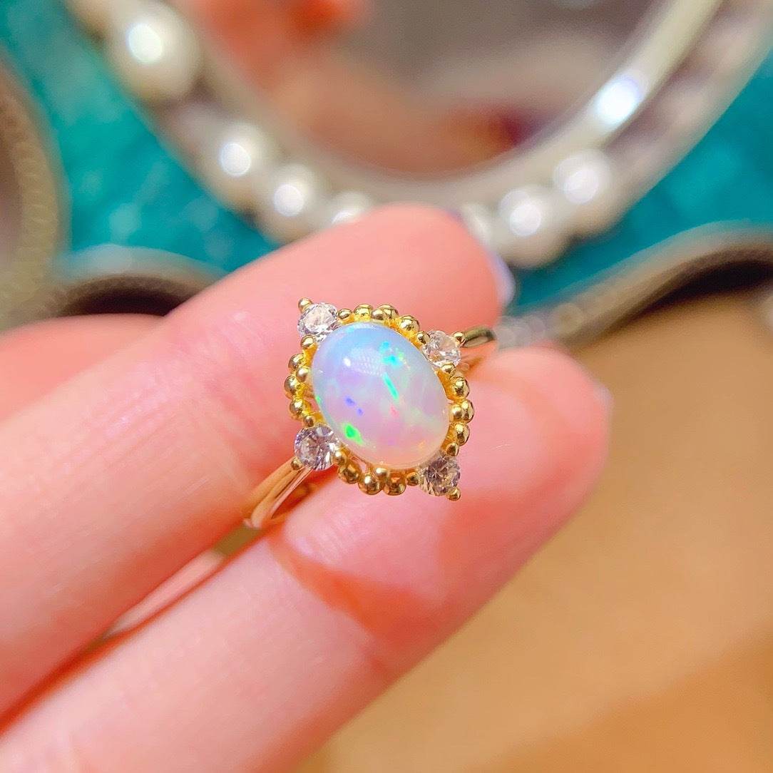 S925 pure silver natural opal ring - MOWTE