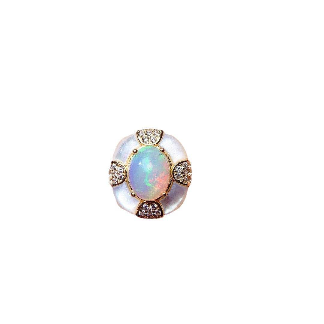 S925 pure silver natural opal ring - MOWTE