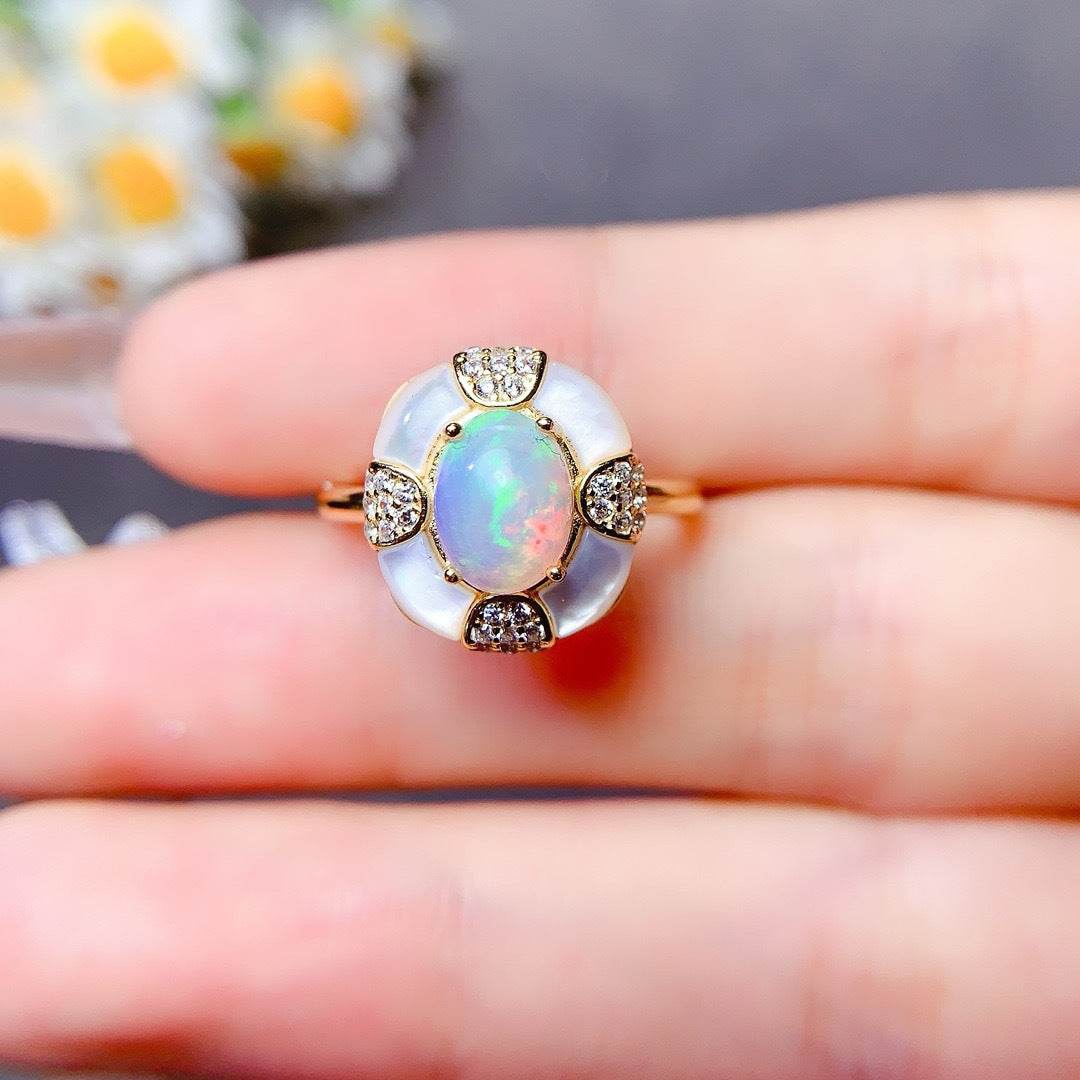 S925 pure silver natural opal ring - MOWTE
