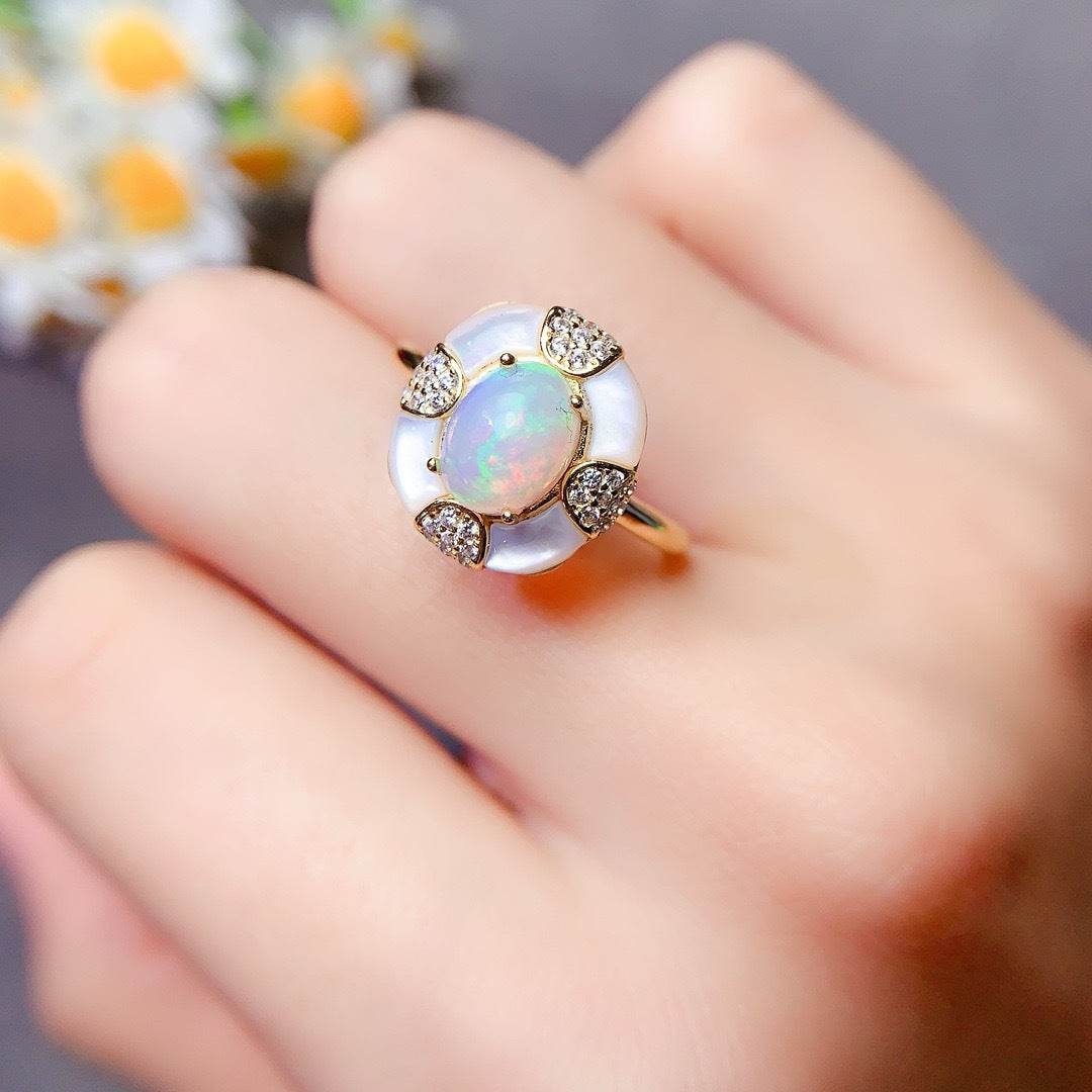S925 pure silver natural opal ring - MOWTE