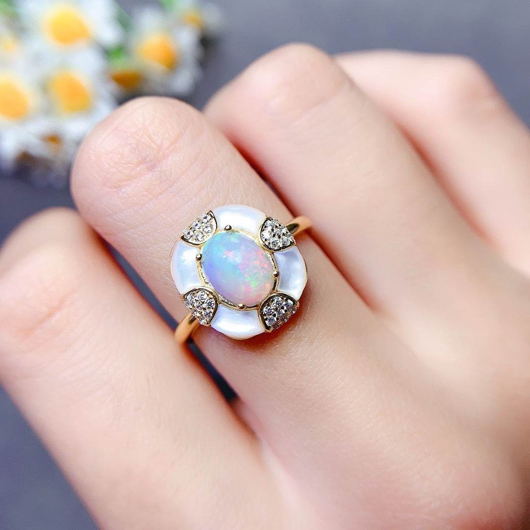 S925 pure silver natural opal ring - MOWTE