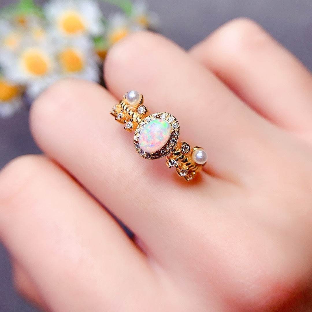 S925 pure silver natural opal ring - MOWTE
