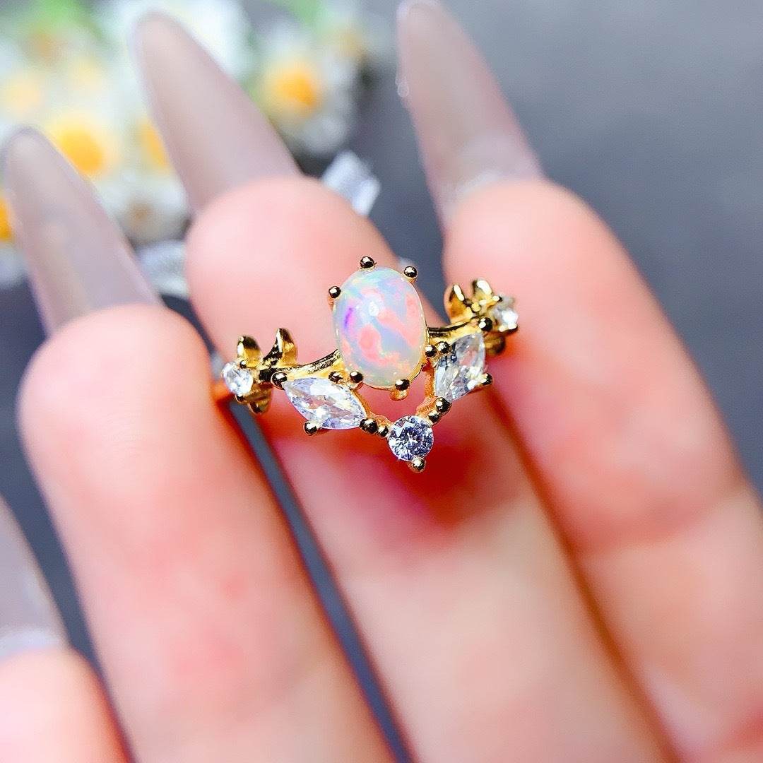 S925 pure silver natural opal ring - MOWTE