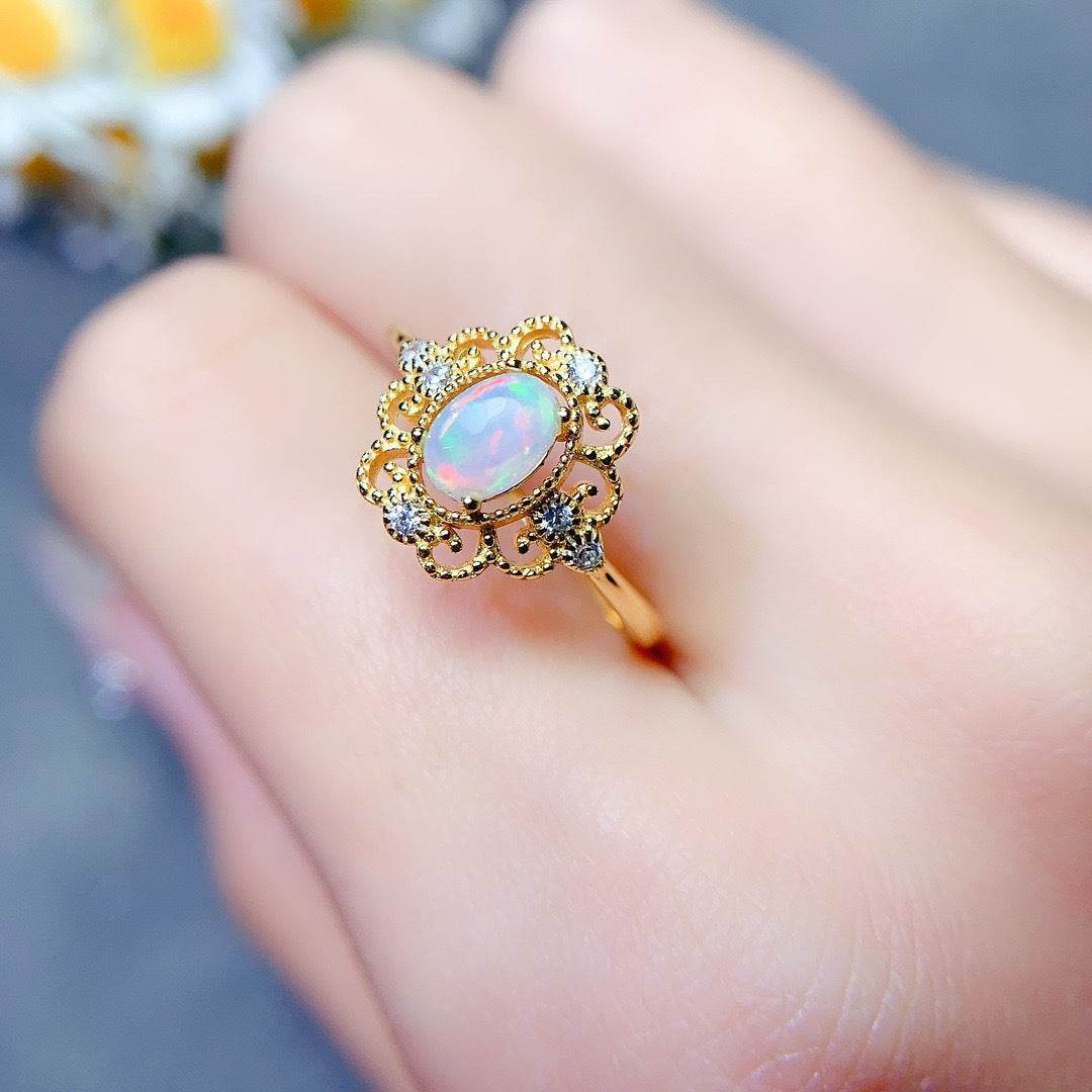 S925 pure silver natural opal ring - MOWTE