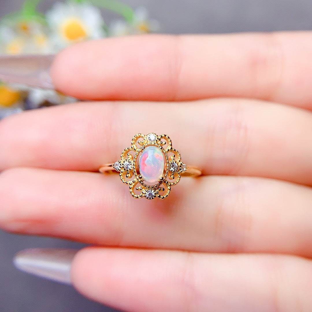 S925 pure silver natural opal ring - MOWTE