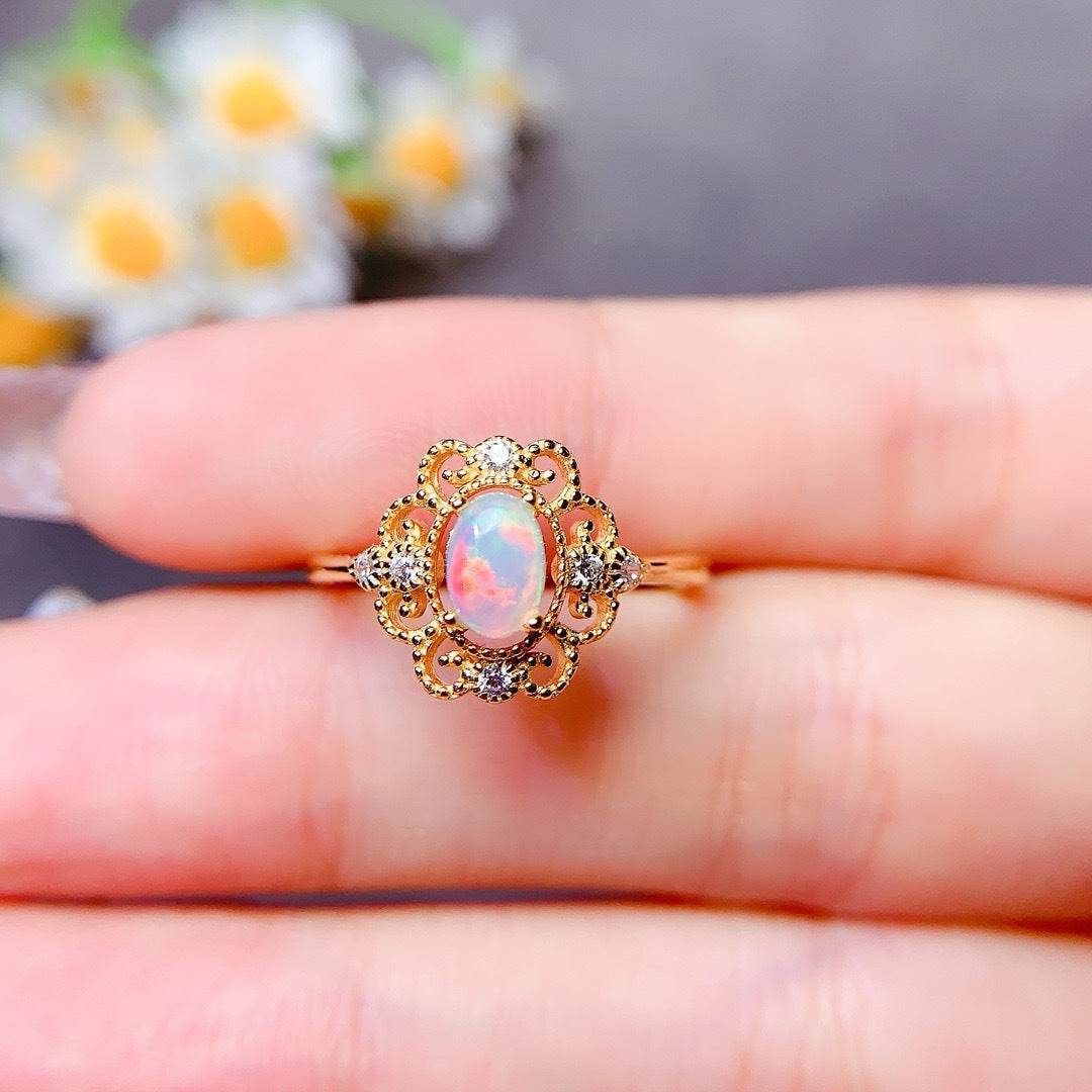 S925 pure silver natural opal ring - MOWTE