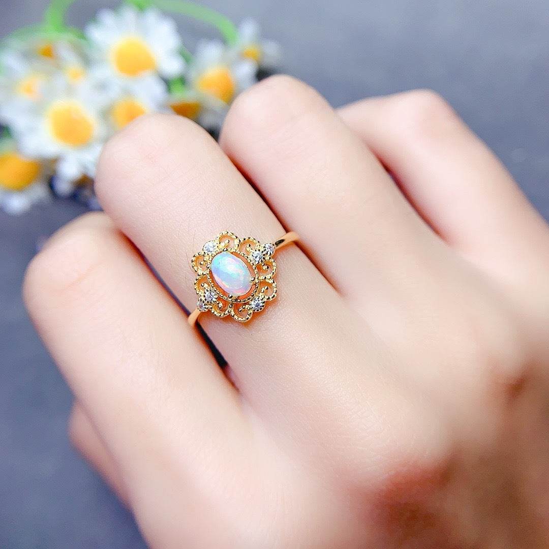 S925 pure silver natural opal ring - MOWTE