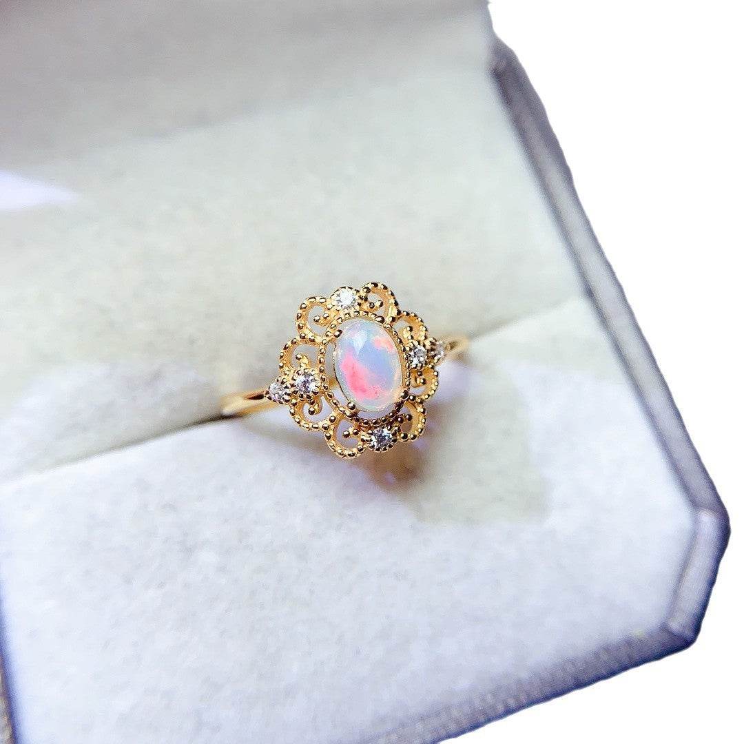 S925 pure silver natural opal ring - MOWTE