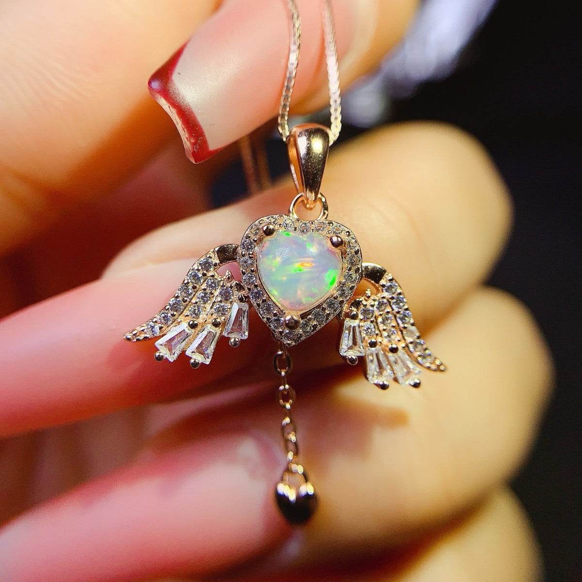 S925 pure silver natural opal pendant exquisite necklace - MOWTE