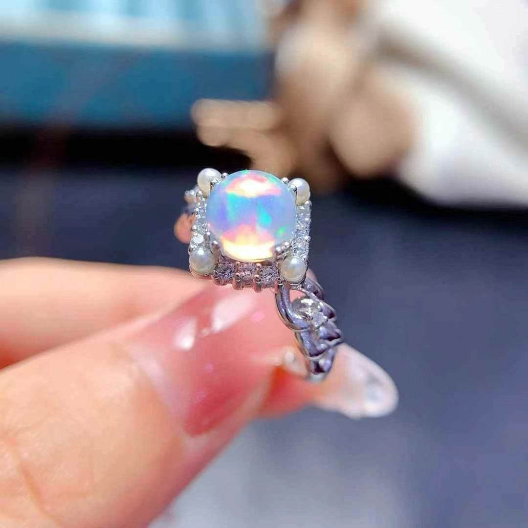 S925 pure silver natural opal ring - MOWTE