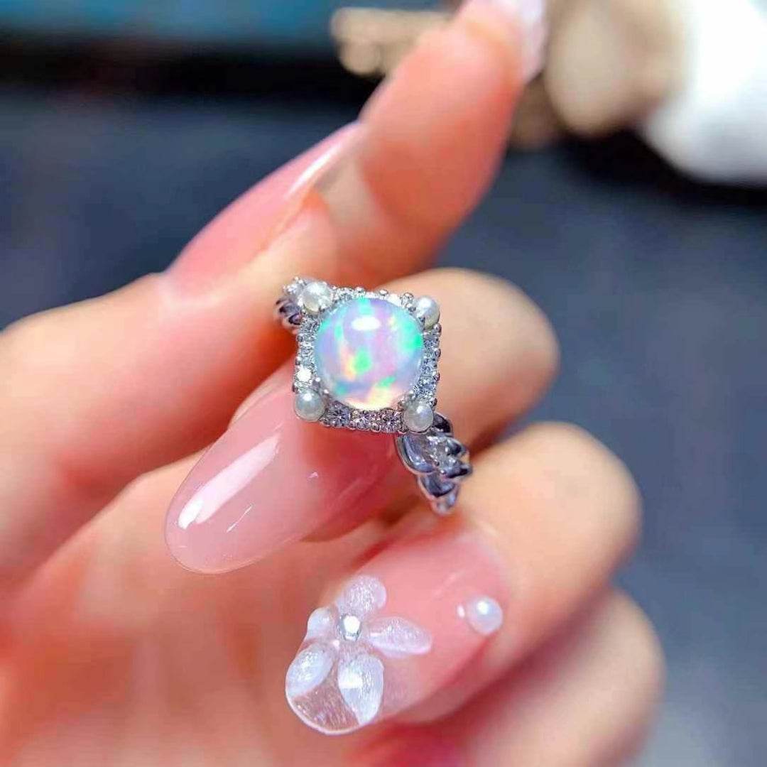 S925 pure silver natural opal ring - MOWTE