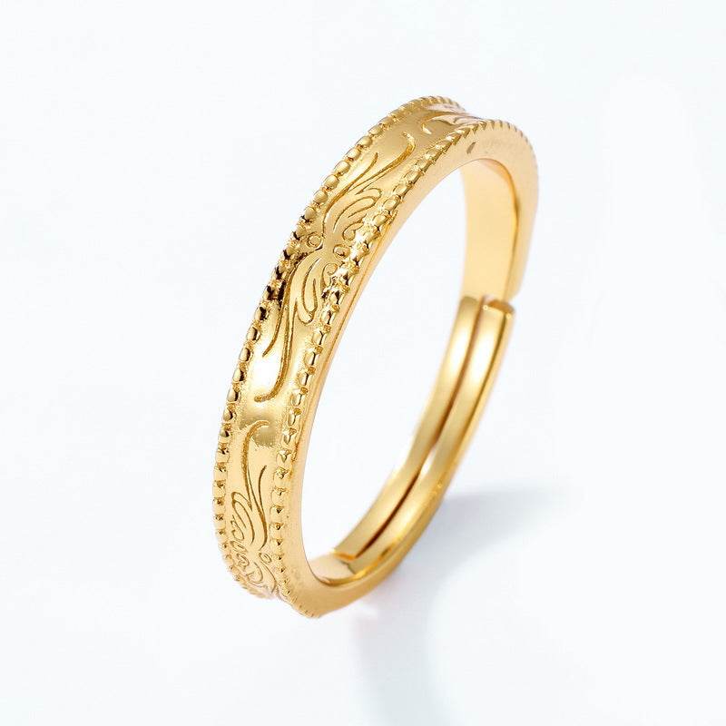 Light Luxury 925 Gold-Plated Green Moss Ring for Women Adjustable Agate Finger Ring with Aquatic Grass Design - MOWTE