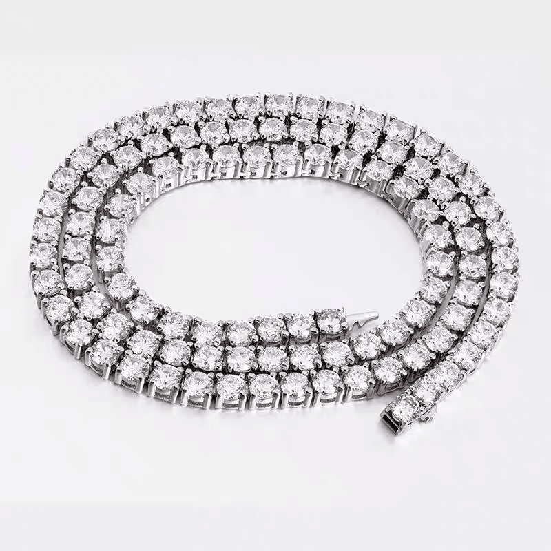 Plated platinum tennis chain full diamond necklace for men hip-hop trend street rhinestone collarbone chain for women - MOWTE