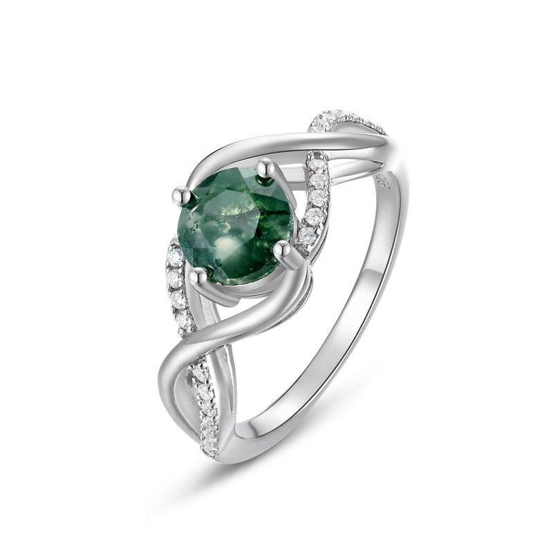 Light luxury wavy green moss niche high-end S925 pure silver index finger ring - MOWTE