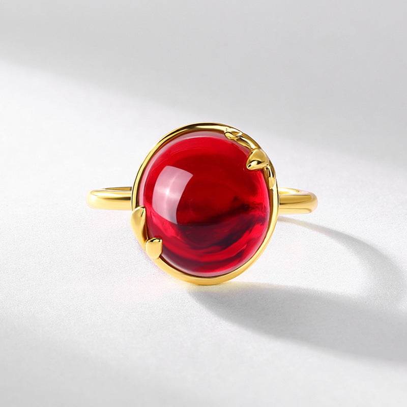 Red garnet S925 pure silver gold-plated ring - MOWTE