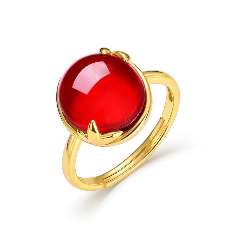 Red garnet S925 pure silver gold-plated ring - MOWTE
