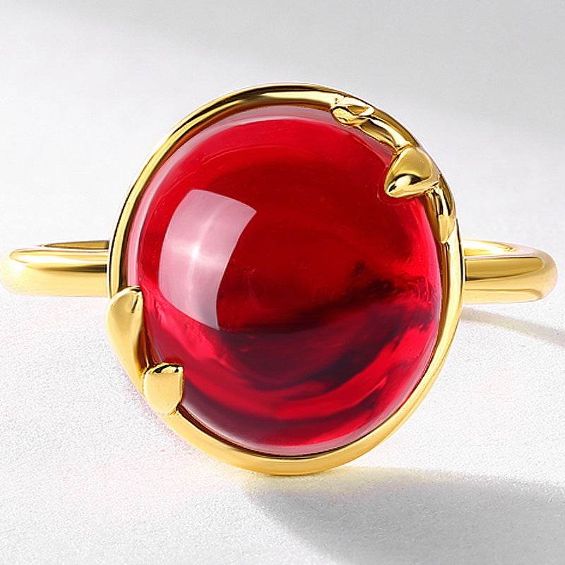 Red garnet S925 pure silver gold-plated ring - MOWTE