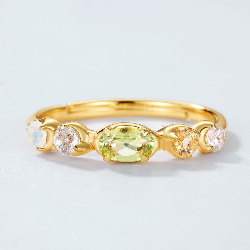 Natural olivine ring niche and high-end S925 pure silver ring - MOWTE