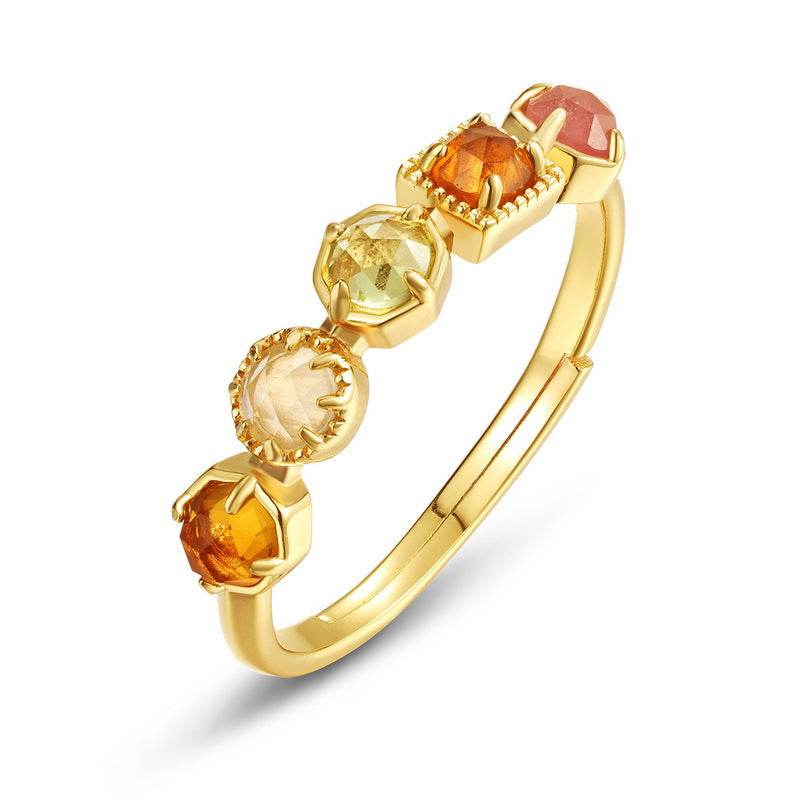 Geometric Natural Color Treasure Ring S925 Pure Silver Gold Plated Ring - MOWTE