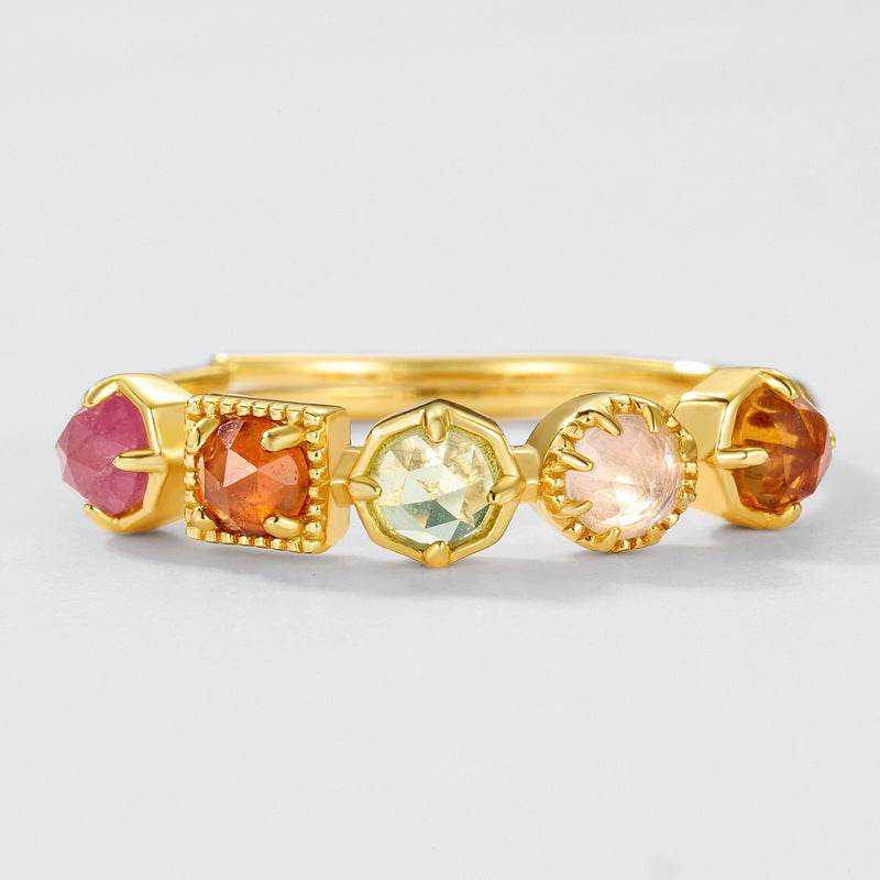 Geometric Natural Color Treasure Ring S925 Pure Silver Gold Plated Ring - MOWTE