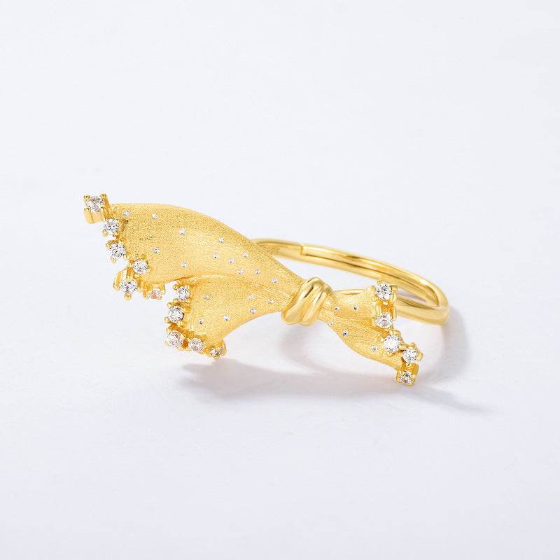 Retro court style gold brushed small skirt ring women's unique personality S925 pure silver - MOWTE