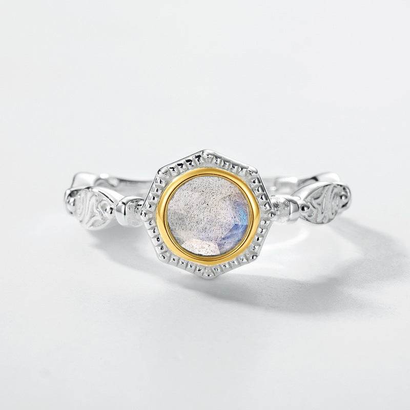 Popular elongated stone ring female artistic retro S925 pure silver gold-plated ring niche design - MOWTE
