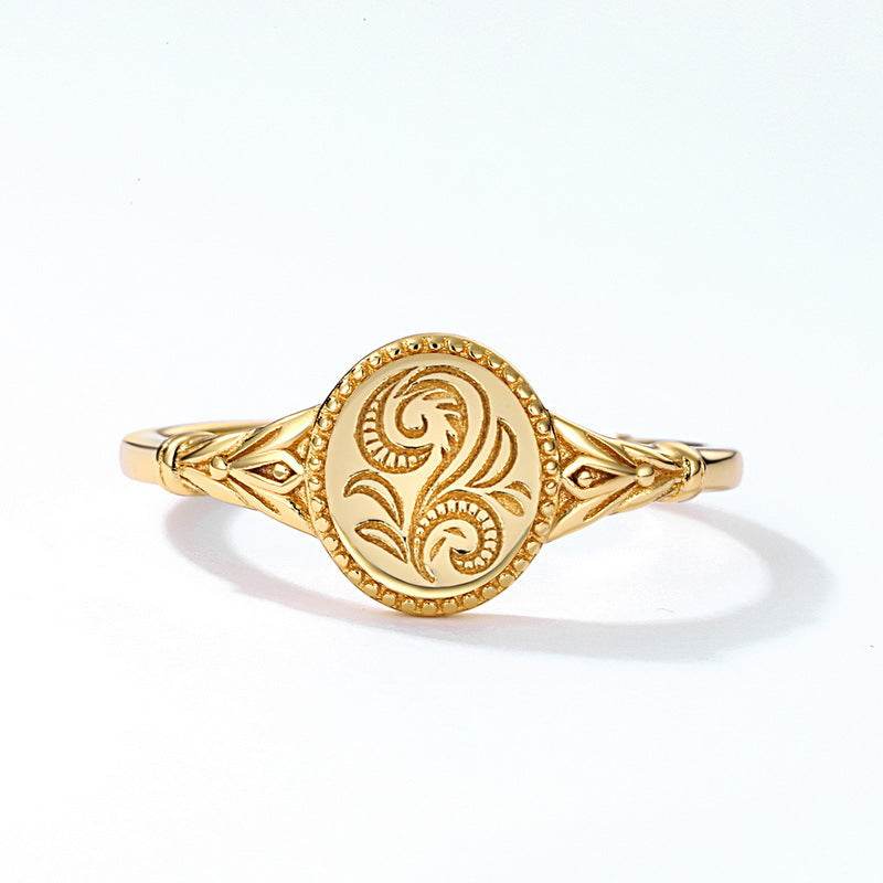 Light Luxury Classical Leaf 925 Silver Plated 9K Gold Ring Women's Mori Girl Style Delicate Floral Pattern Shiny Gold Band - MOWTE