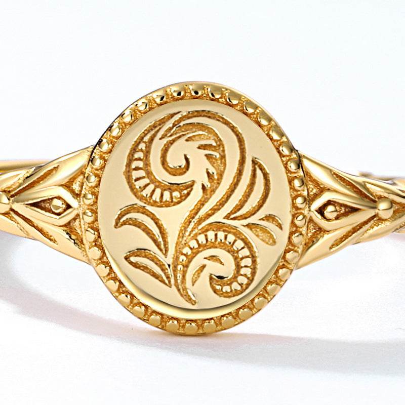 Light Luxury Classical Leaf 925 Silver Plated 9K Gold Ring Women's Mori Girl Style Delicate Floral Pattern Shiny Gold Band - MOWTE