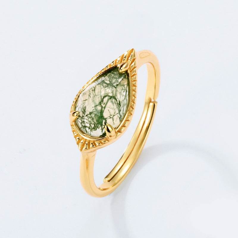 Light Luxury Moss Ring Versatile Fashion S925 Sterling Silver with Moss Agate Minimalist Customizable Band for Women - MOWTE