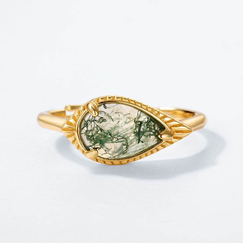 Light Luxury Moss Ring Versatile Fashion S925 Sterling Silver with Moss Agate Minimalist Customizable Band for Women - MOWTE
