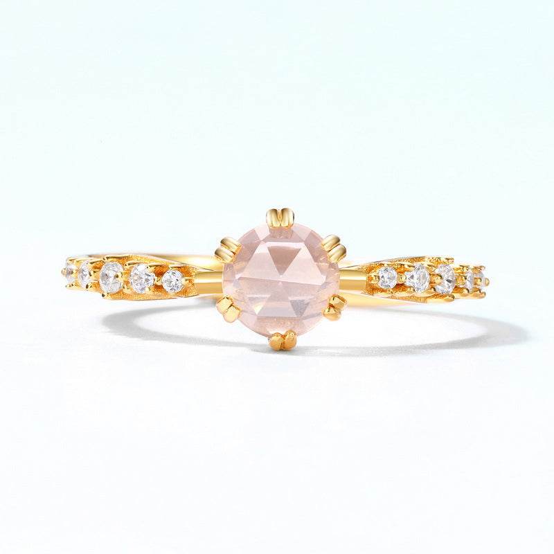 S925 Sterling Silver Rose Quartz Ring for Women Unique Minimalist Elegant Adjustable Open Ring - MOWTE