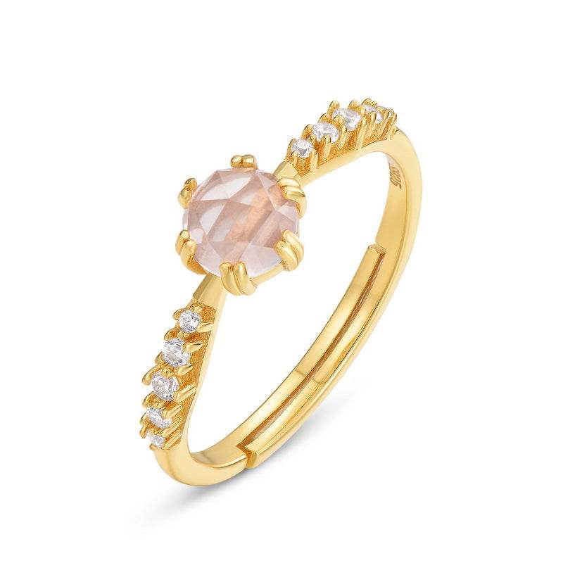 S925 Sterling Silver Rose Quartz Ring for Women Unique Minimalist Elegant Adjustable Open Ring - MOWTE