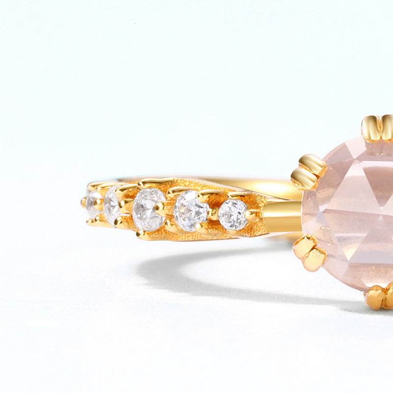 S925 Sterling Silver Rose Quartz Ring for Women Unique Minimalist Elegant Adjustable Open Ring - MOWTE