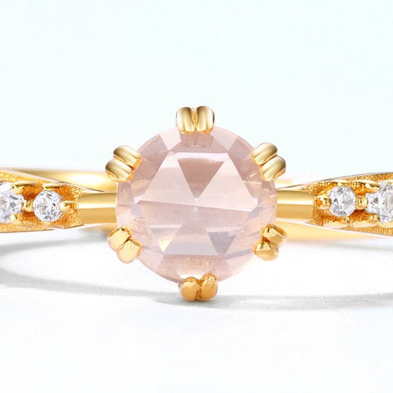 S925 Sterling Silver Rose Quartz Ring for Women Unique Minimalist Elegant Adjustable Open Ring - MOWTE